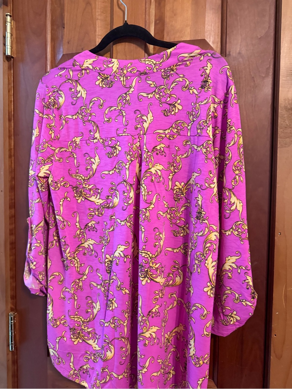Dear Scarlett Women's Pink Scroll-Print V-Neck Blouse - Picture 6 of 7